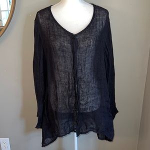 Flax Black Sheer Button-Up Top